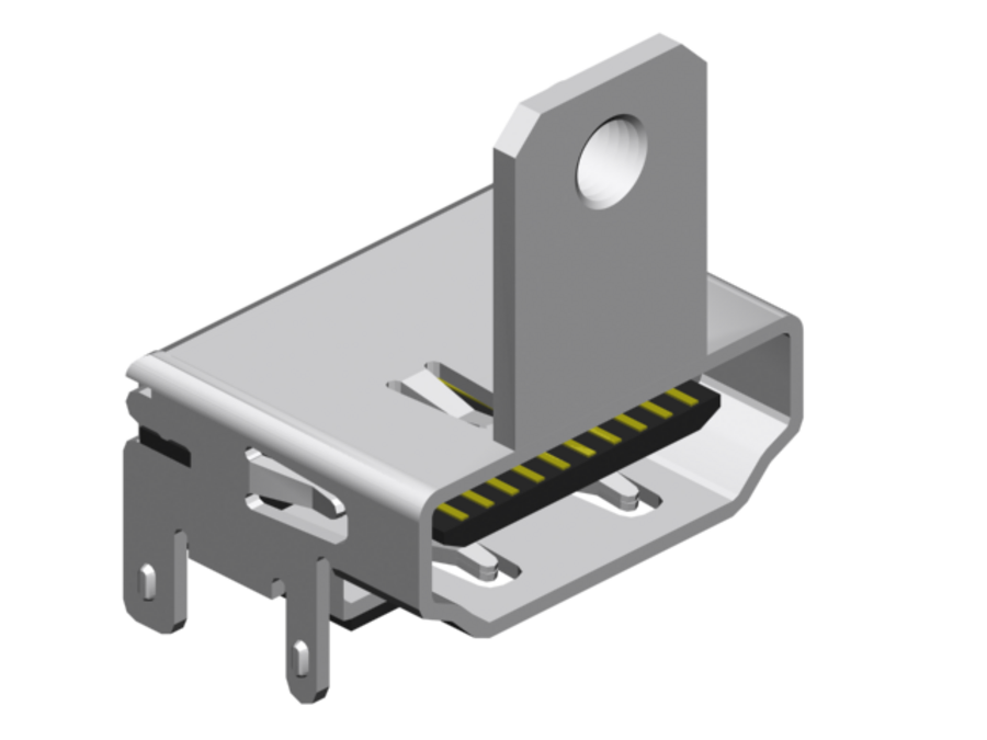 HDMI socket -SMT- "horizontal" with straight grounding tabs, with mounting flange