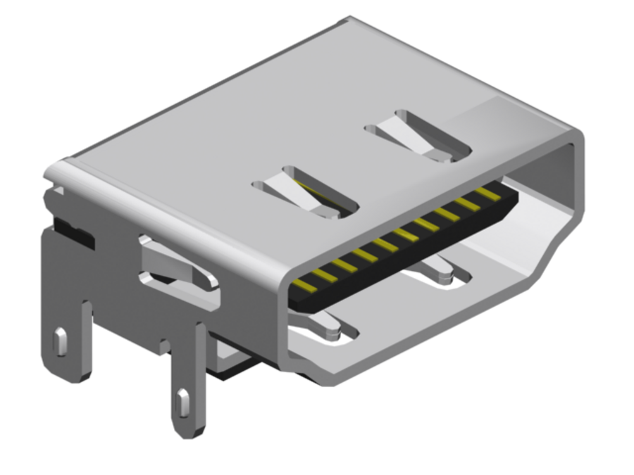 HDMI socket -SMT- "horizontal" with straight grounding tabs, without mounting flange